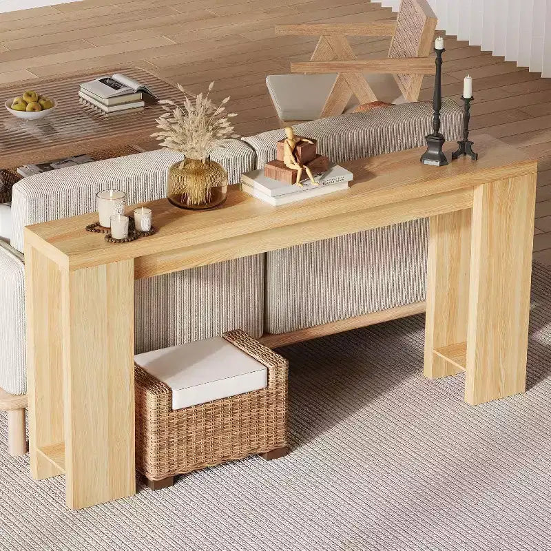 Table console rustique de ferme 70,9 po, table d'appoint en bois au fini chêne