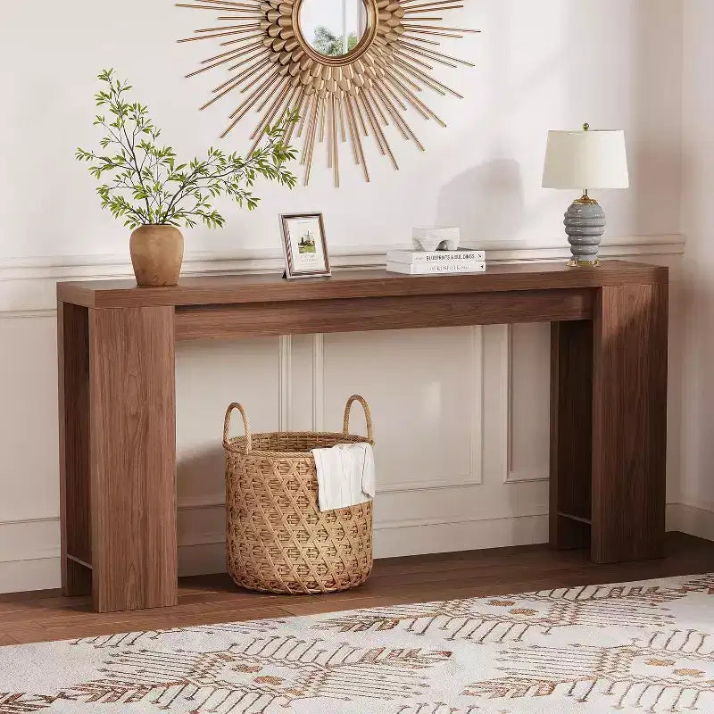 Table console rustique de ferme 70,9 po, table d'appoint en bois au fini chêne