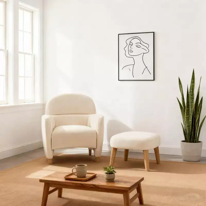 Chaise rembourrée en tissu de loisirs avec pouf