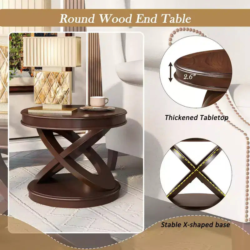 Table d'appoint ronde en bois, style rétro, 20 po