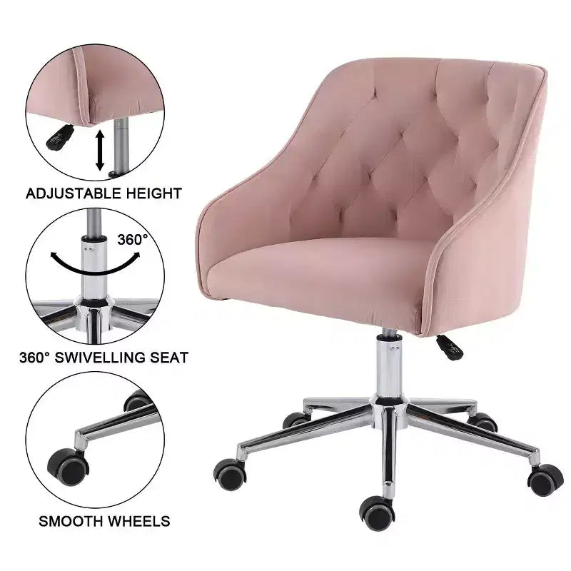 Fauteuil de bureau en velours avec pivot, hauteur réglable