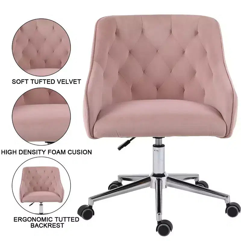 Fauteuil de bureau en velours avec pivot, hauteur réglable