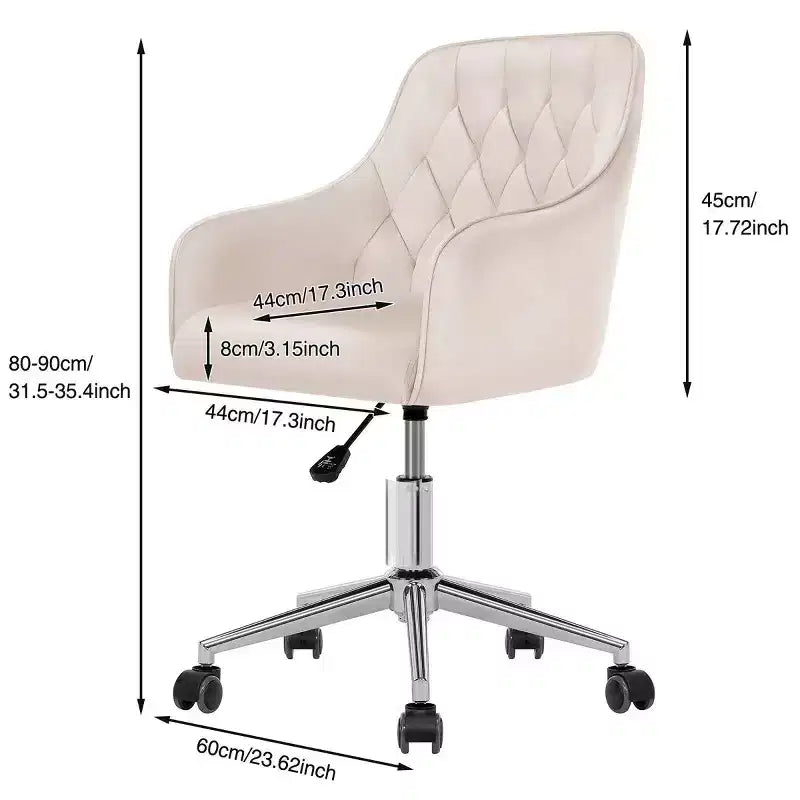 Fauteuil de bureau en velours avec pivot, hauteur réglable