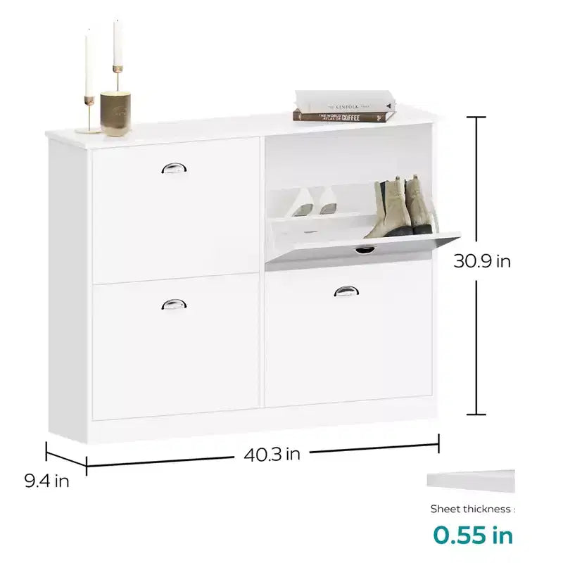 Meuble à chaussures ultra-mince dissimulé de 100 cm avec 4 tiroirs basculants