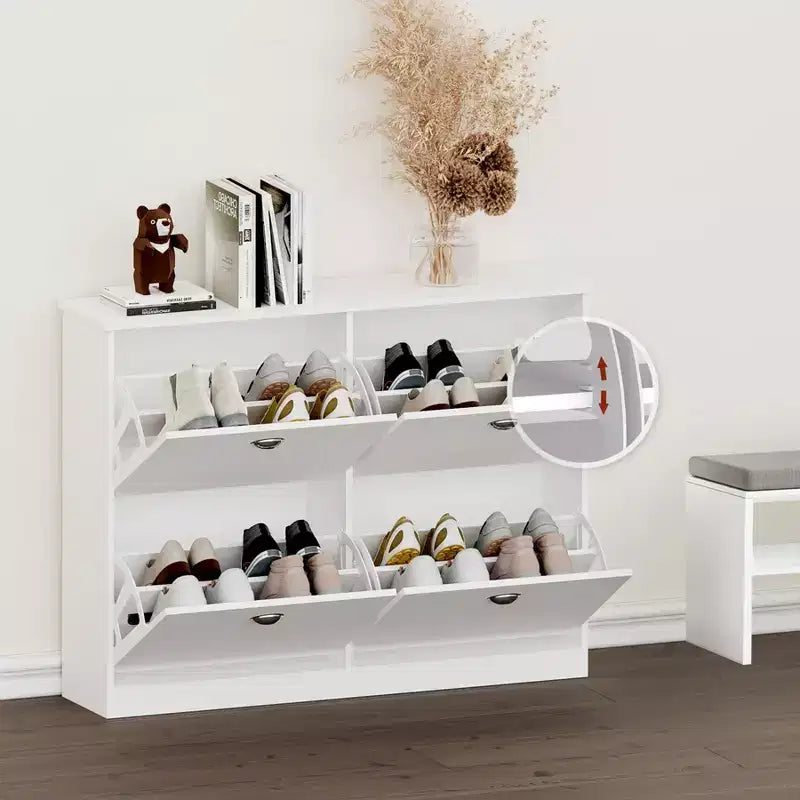 Meuble à chaussures ultra-mince dissimulé de 100 cm avec 4 tiroirs basculants