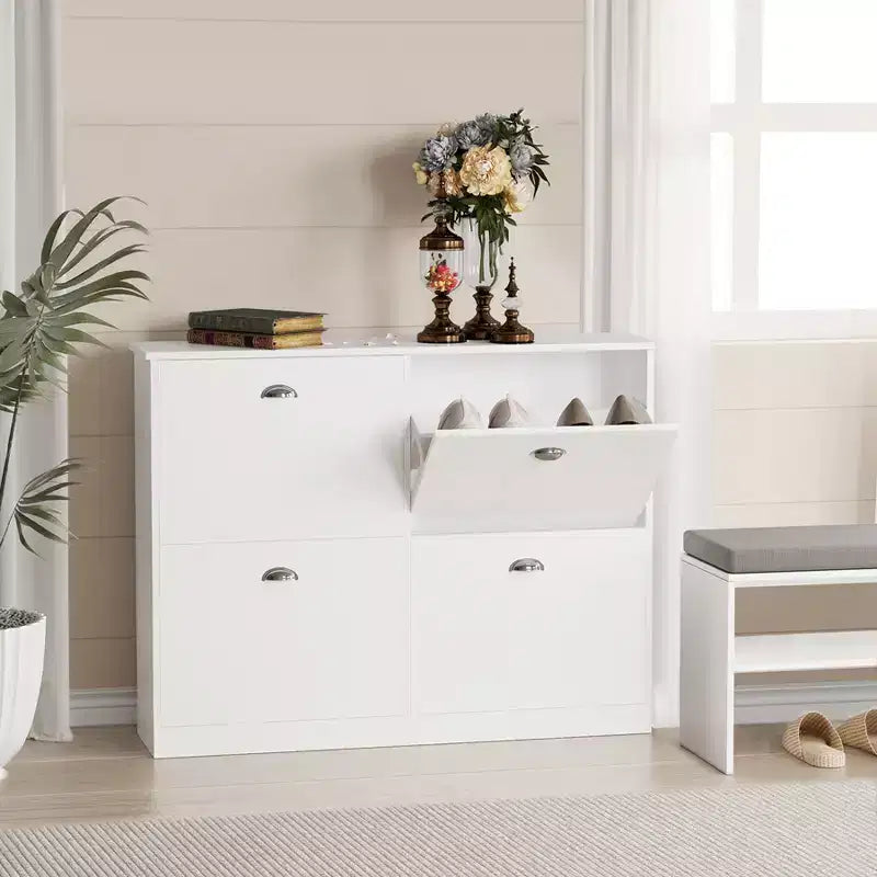 Meuble à chaussures ultra-mince dissimulé de 100 cm avec 4 tiroirs basculants