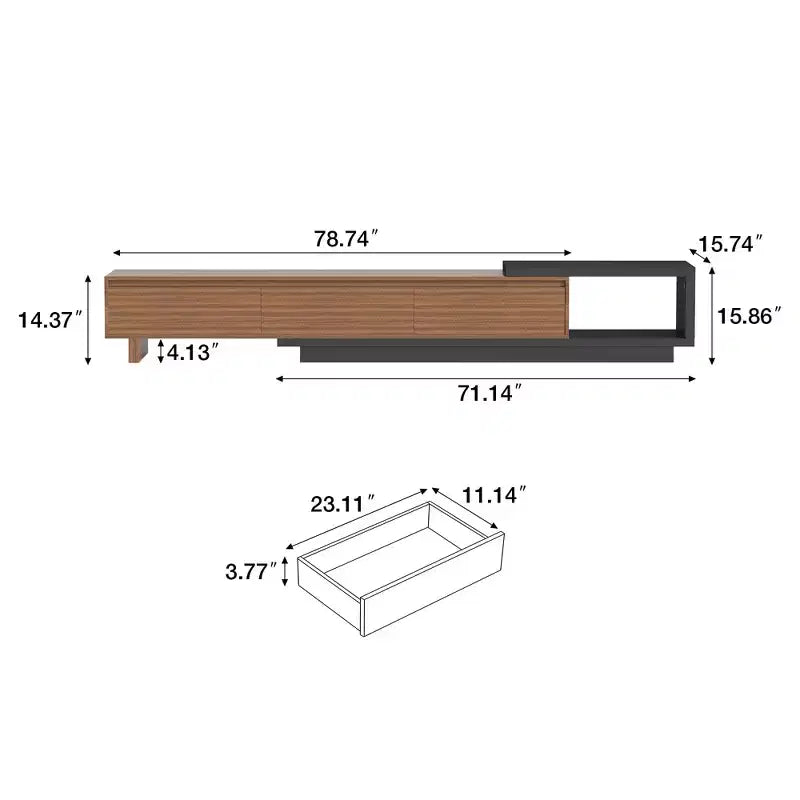 Meuble TV extensible avec 3 tiroirs Mid-Century Modern 78.74102.3