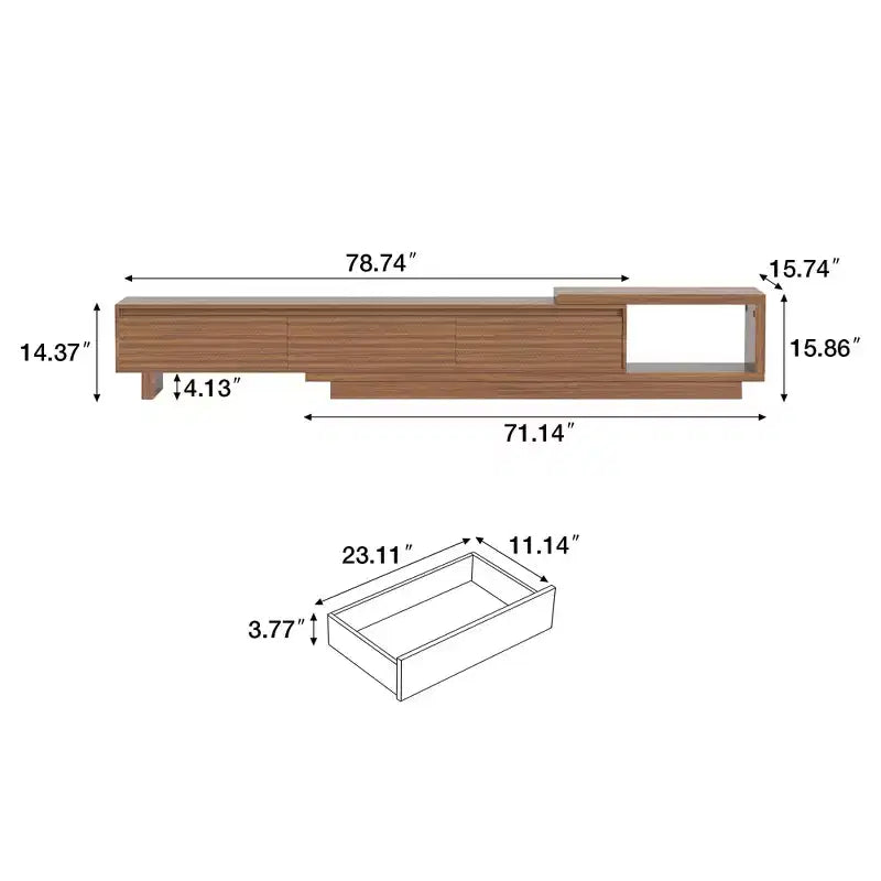 Meuble TV extensible avec 3 tiroirs Mid-Century Modern 78.74102.3