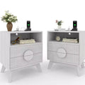 Modern Fluted Bedside Table Set of 2  Wood Bedside Table  2 Drawers & Open Storage Shelf  End Table with Outlets