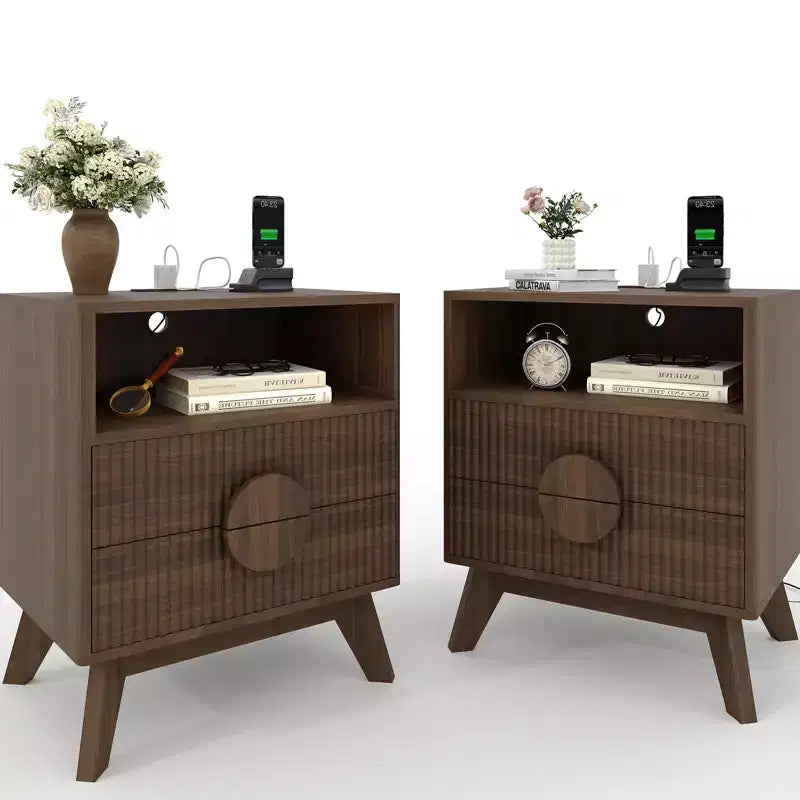 Tables de chevet modernes cannelées, lot de 2, en bois