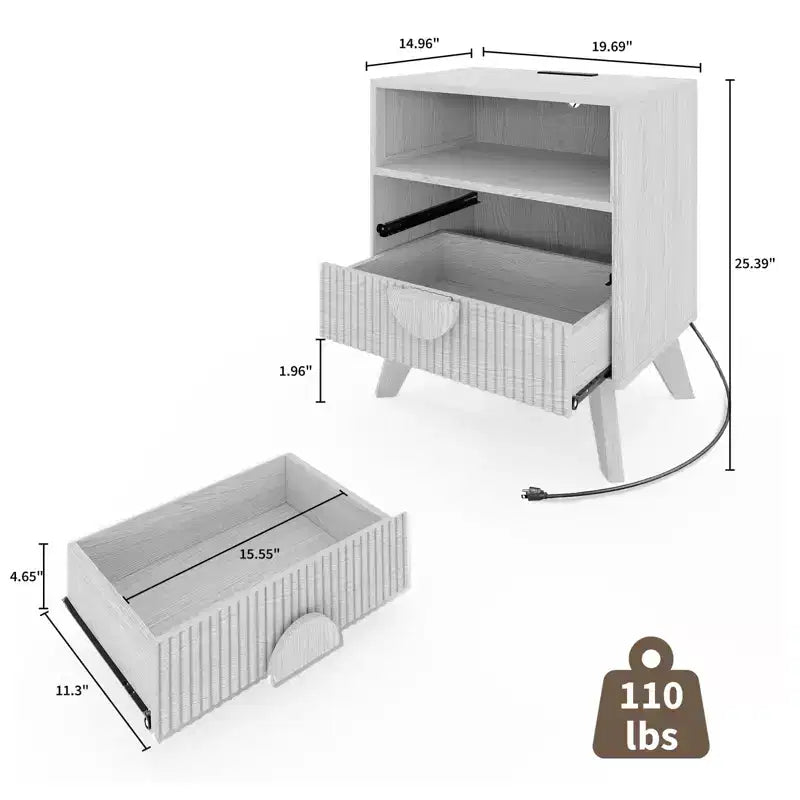 Tables de chevet modernes cannelées, lot de 2, en bois
