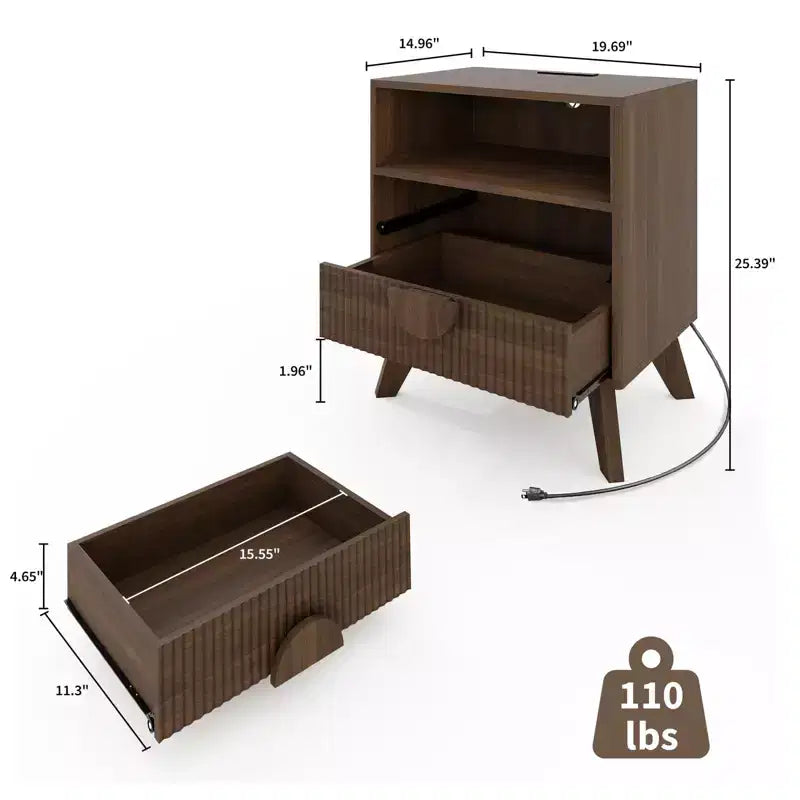 Tables de chevet modernes cannelées, lot de 2, en bois