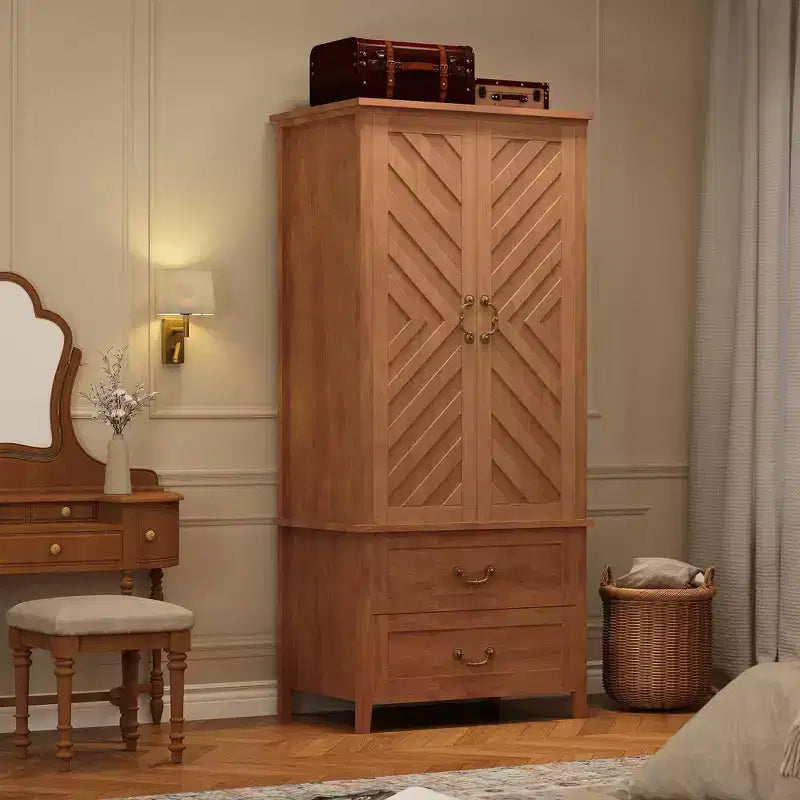 Grande Armoire-penderie en bois en V de 71 po à 2 portes et tiroirs