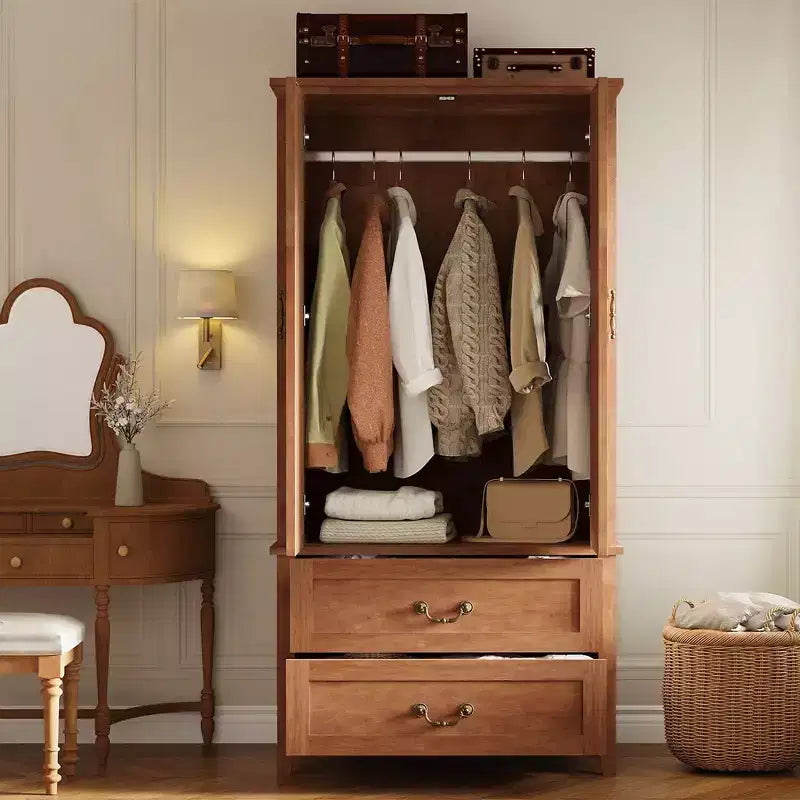 Grande Armoire-penderie en bois en V de 71 po à 2 portes et tiroirs
