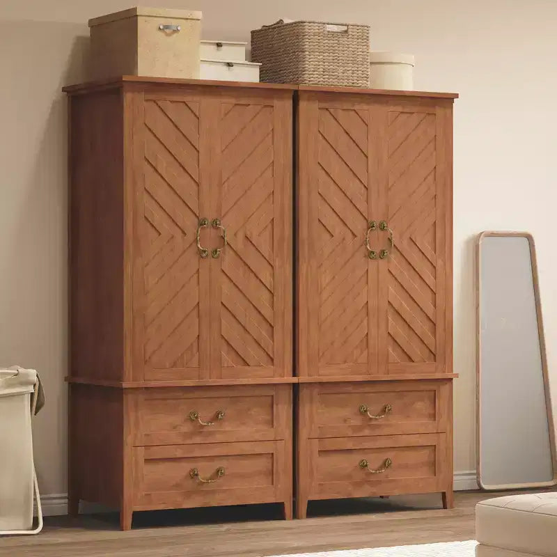 Grande Armoire-penderie en bois en V de 71 po à 2 portes et tiroirs