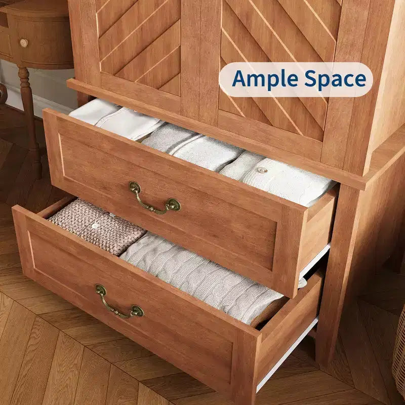 Grande Armoire-penderie en bois en V de 71 po à 2 portes et tiroirs