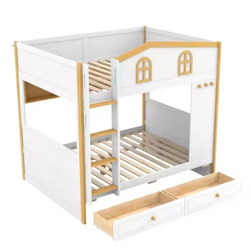Lit superposé avec balustrades en forme de maison