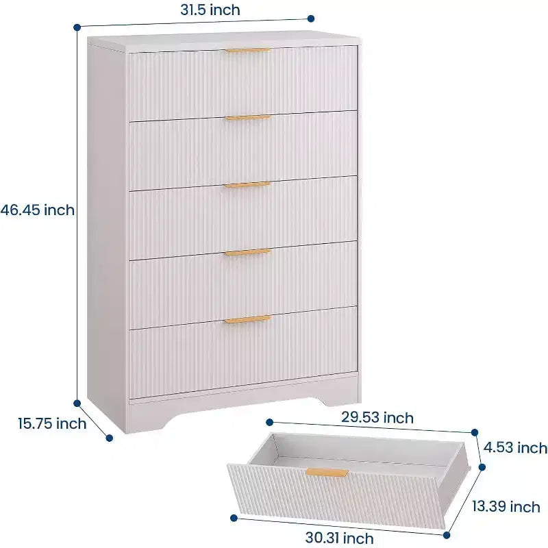 Commode haute 5 tiroirs, en bois moderne avec glissières souples