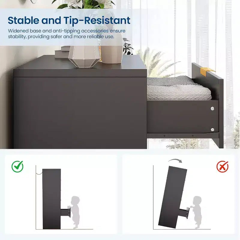 Commode haute 5 tiroirs, en bois moderne avec glissières souples