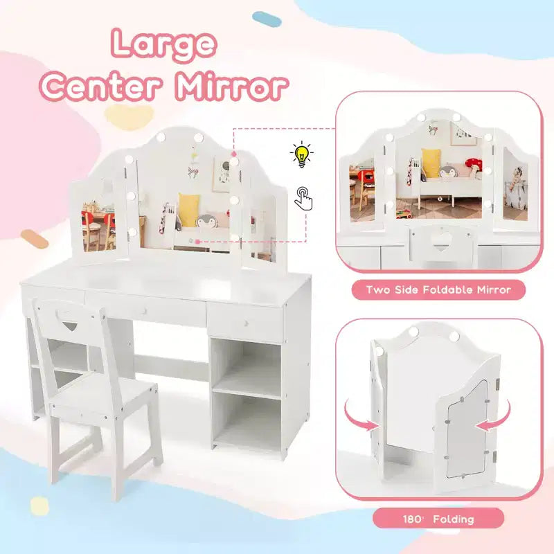 Coiffeuse pour enfants avec lumières, Coiffeuse de princesse avec rangement