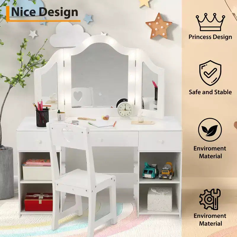 Coiffeuse pour enfants avec lumières, Coiffeuse de princesse avec rangement