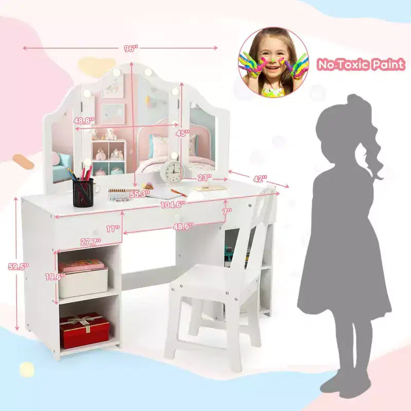 Coiffeuse pour enfants avec lumières, Coiffeuse de princesse avec rangement