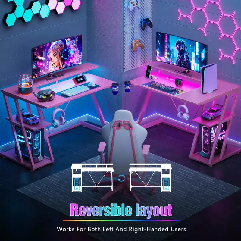 Bureau de jeu en L de 101,6 cm pour petit espace, table d'ordinateur rose