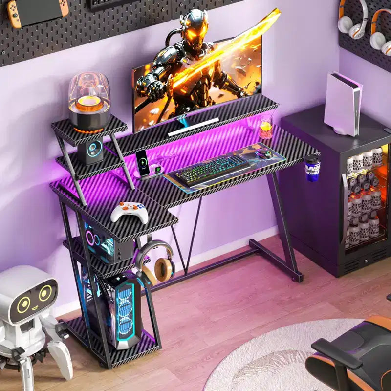 Bureau de jeu noir de 39 pouces, petite table d'ordinateur en forme de L