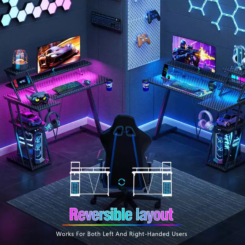 Bureau de jeu noir de 39 pouces, petite table d'ordinateur en forme de L