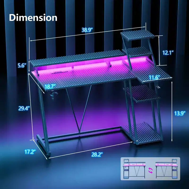 Bureau de jeu noir de 39 pouces, petite table d'ordinateur en forme de L