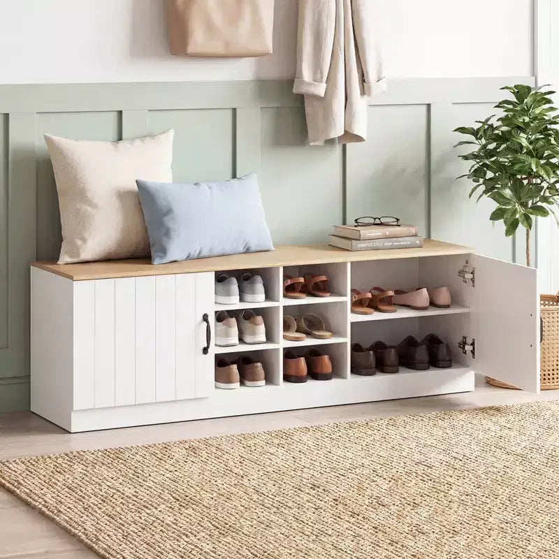 Banc à chaussures 2 portes avec étagères réglables cachées