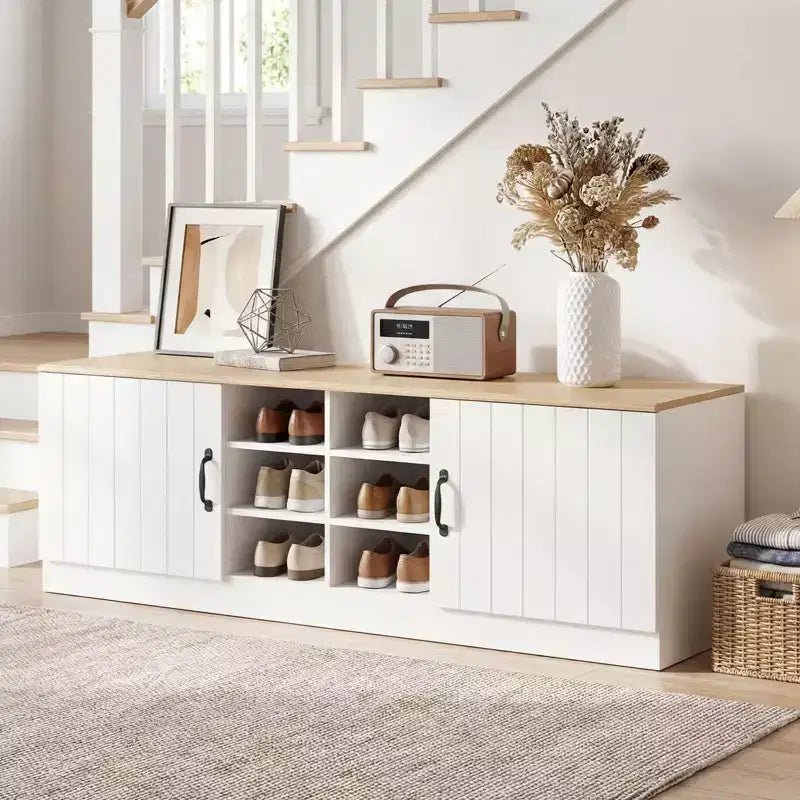 Banc à chaussures 2 portes avec étagères réglables cachées