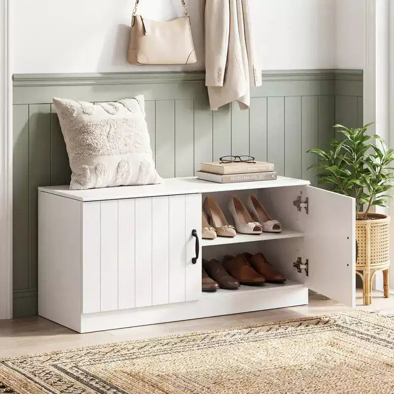 Banc à chaussures 2 portes avec étagères réglables cachées