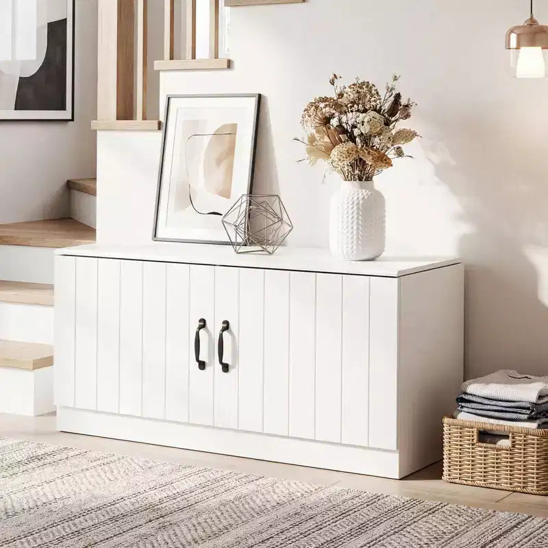 Banc à chaussures 2 portes avec étagères réglables cachées