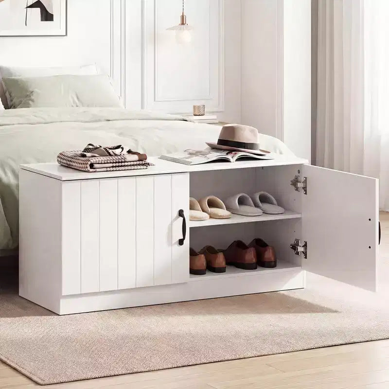 Banc à chaussures 2 portes avec étagères réglables cachées