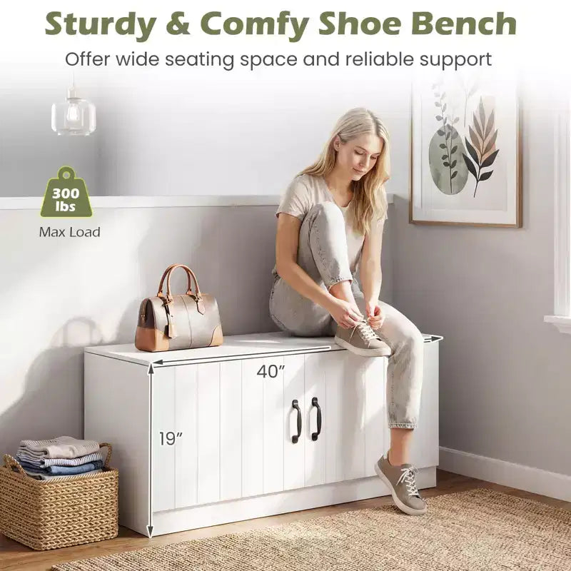Banc à chaussures 2 portes avec étagères réglables cachées