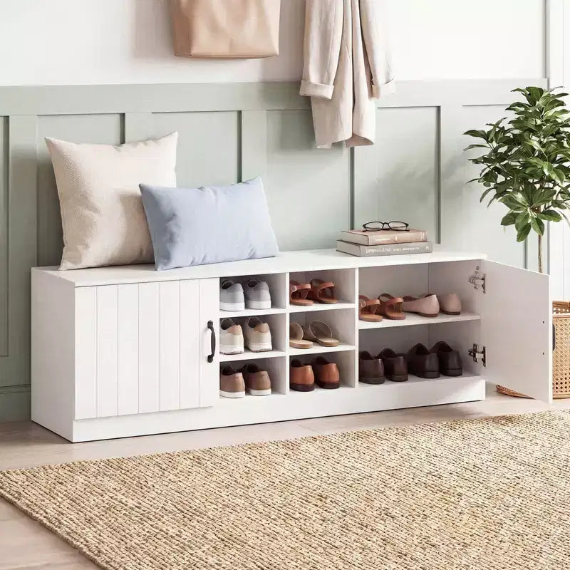 Banc à chaussures 2 portes avec étagères réglables cachées