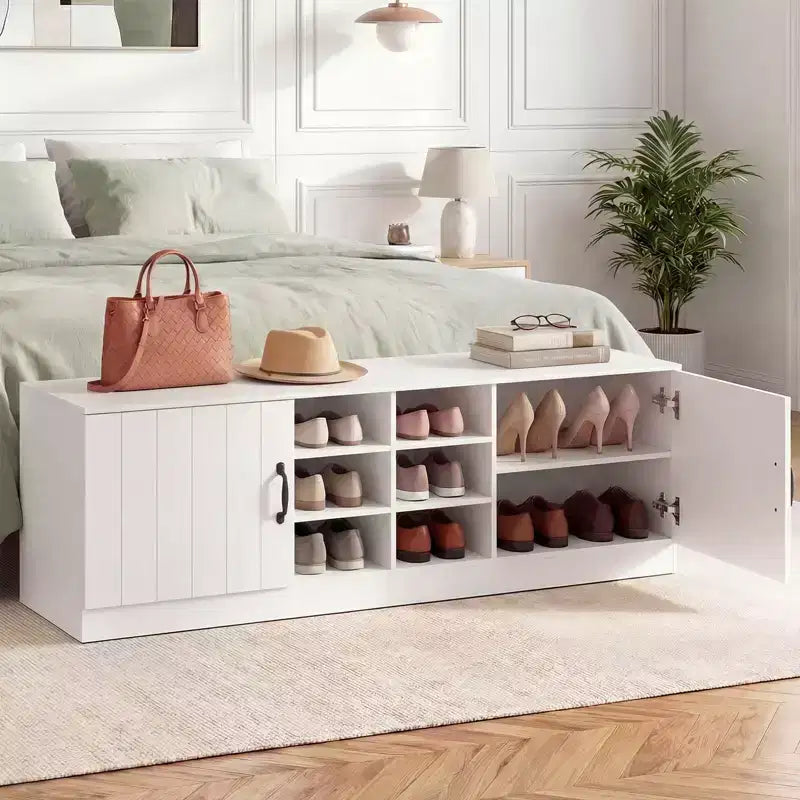 Banc à chaussures 2 portes avec étagères réglables cachées