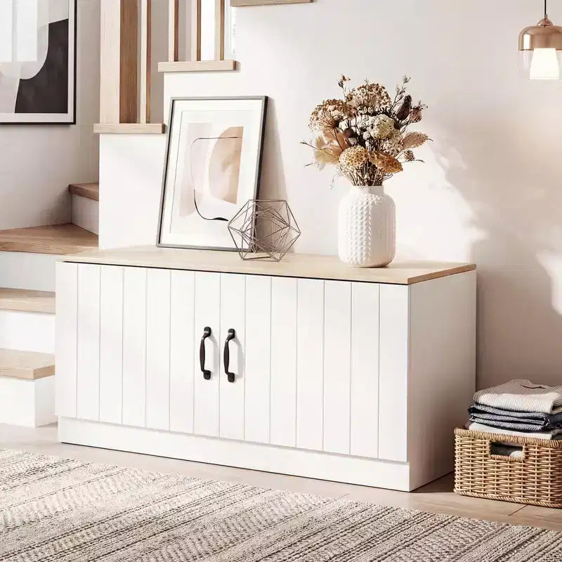 Banc à chaussures 2 portes avec étagères réglables cachées