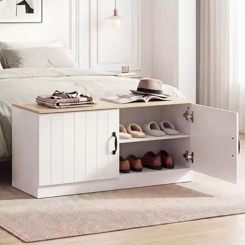 Banc à chaussures 2 portes avec étagères réglables cachées