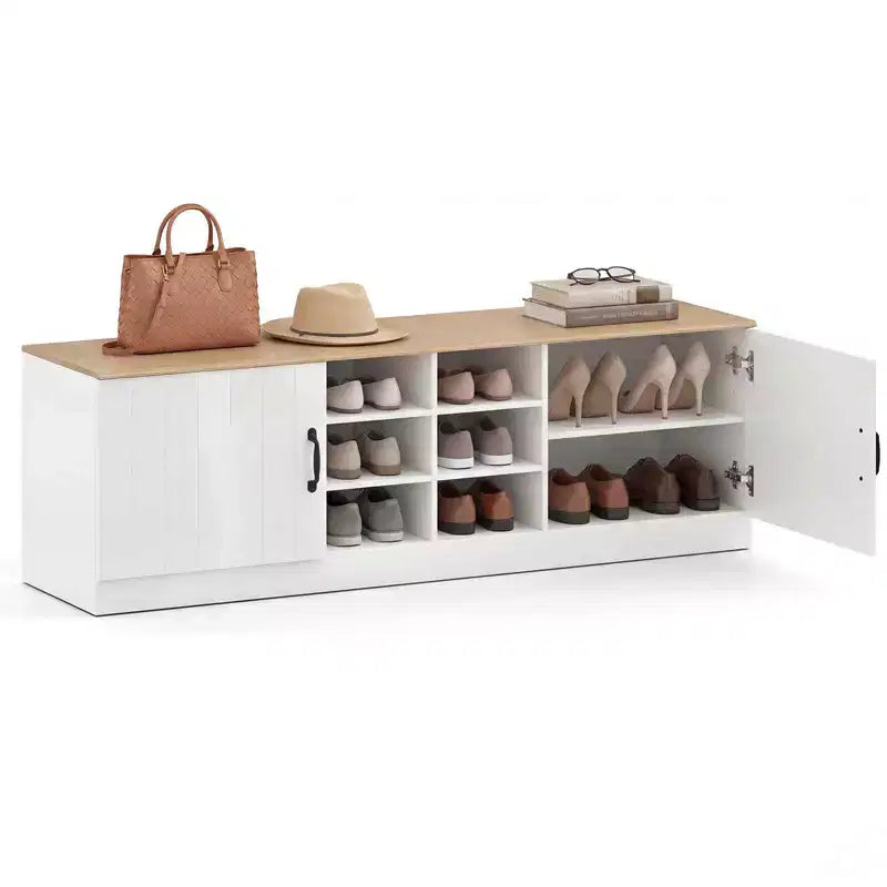 Banc à chaussures 2 portes avec étagères réglables cachées
