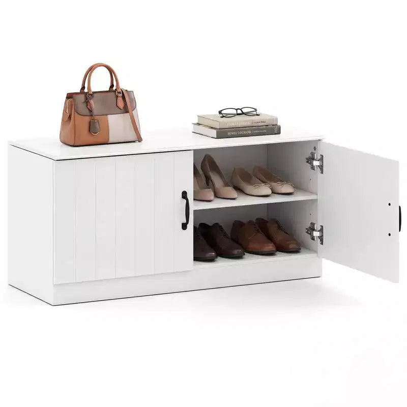 Banc à chaussures 2 portes avec étagères réglables cachées