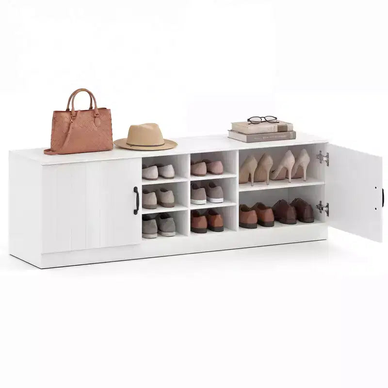 Banc à chaussures 2 portes avec étagères réglables cachées