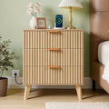 Tables de chevet cannelées avec station de charge, lot de 2, commode de chambre avec 3 tiroirs
