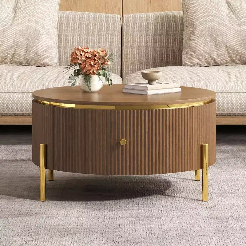 Table basse ronde moderne avec 2 grands tiroirs de rangement
