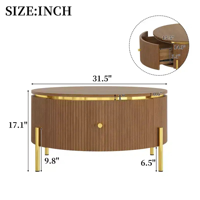 Table basse ronde moderne avec 2 grands tiroirs de rangement