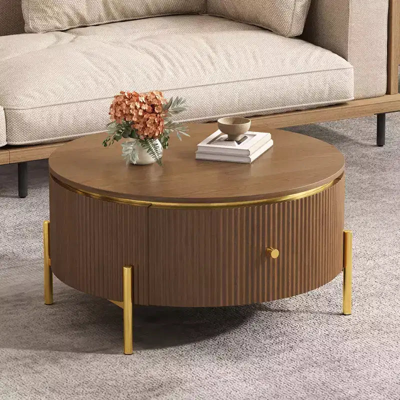 Table basse ronde moderne avec 2 grands tiroirs de rangement