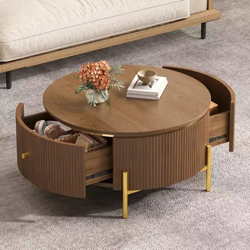 Table basse ronde moderne avec 2 grands tiroirs de rangement