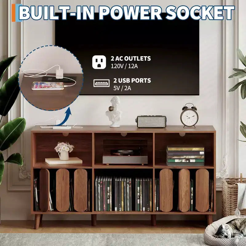 Meuble TV moderne 55 po en bois avec station de recharge