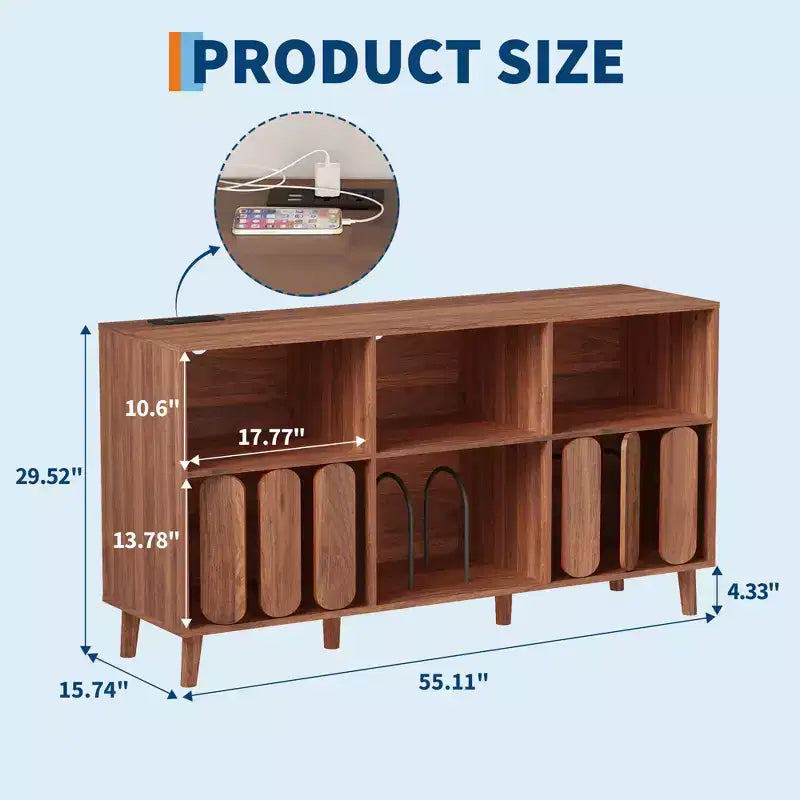 Meuble TV moderne 55 po en bois avec station de recharge